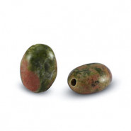 Natural stone bead Granite oval 8x6mm Earth red green